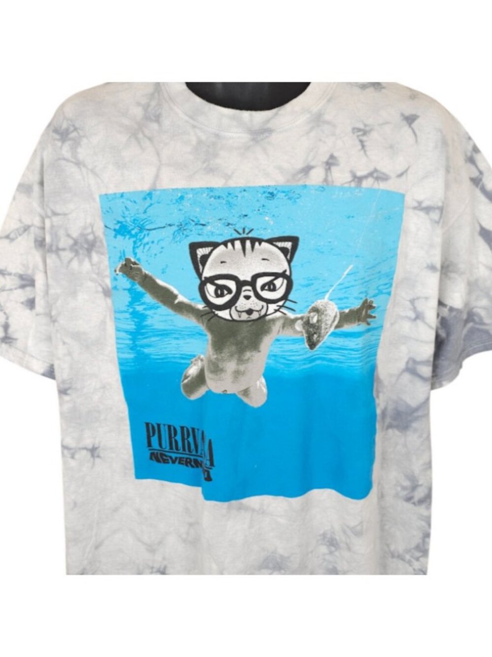 Purrvana Nevermind Cat T Shirt Mens Size XL Gray Funny Parody Tee Tie Dye